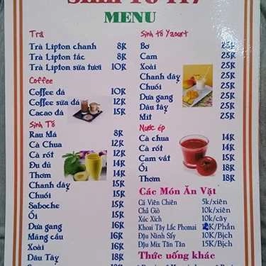 Thực đơn- Cafe Sinh Tố 117 - Lê Quang Định