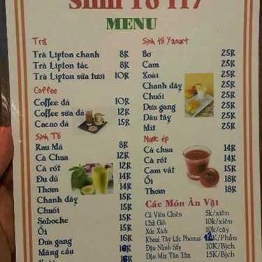 Thực đơn- Cafe Sinh Tố 117 - Lê Quang Định
