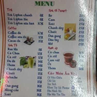 Thực đơn- Cafe Sinh Tố 117 - Lê Quang Định