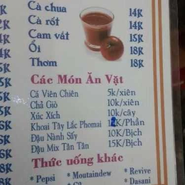 Thực đơn- Cafe Sinh Tố 117 - Lê Quang Định