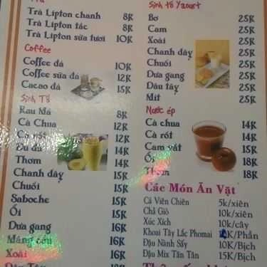 Thực đơn- Cafe Sinh Tố 117 - Lê Quang Định