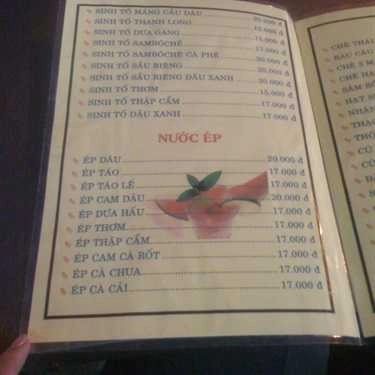 Thực đơn- Cafe Sinh Tố 167