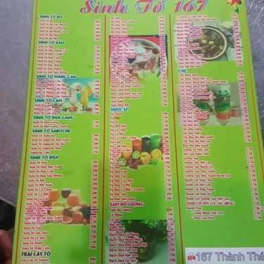 Thực đơn- Cafe Sinh Tố 167