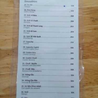 Thực đơn- Cafe Sinh Tố Tao Đàn - Lý Văn Phức