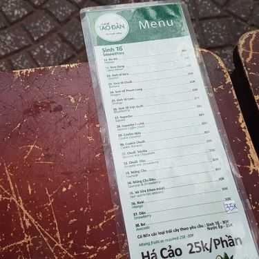 Thực đơn- Cafe Sinh Tố Tao Đàn - Lý Văn Phức