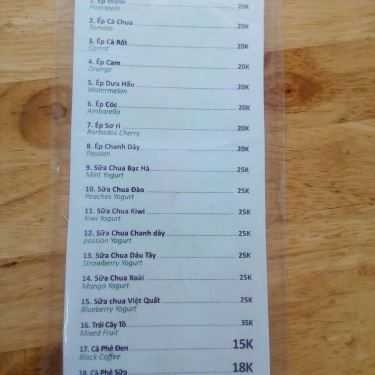 Thực đơn- Cafe Sinh Tố Tao Đàn - Lý Văn Phức