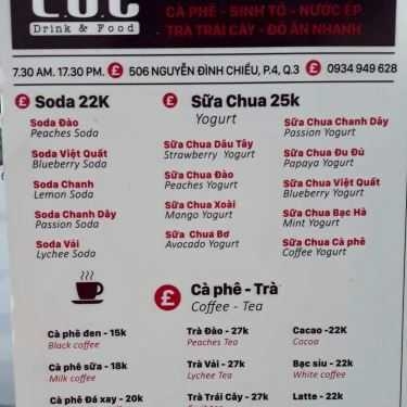 Thực đơn- Cafe Sinh Tố Tao Đàn - Lý Văn Phức