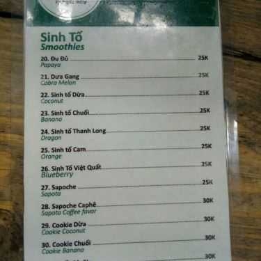 Thực đơn- Cafe Sinh Tố Tao Đàn - Lý Văn Phức