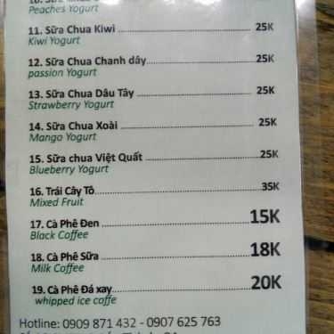 Thực đơn- Cafe Sinh Tố Tao Đàn - Lý Văn Phức