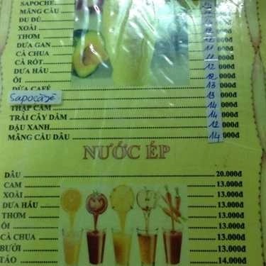 Thực đơn- Cafe Sinh Tố Trang