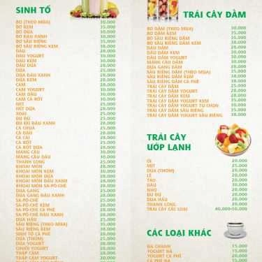 Thực đơn- Cafe Sinh Tố Vườn