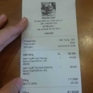 Thực đơn- Cafe Snow Cup - Kem Tuyết