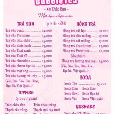 Thực đơn- Cafe Sochi Bubble Tea