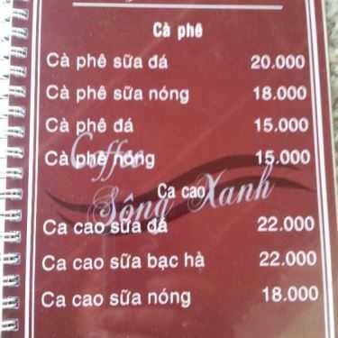 Thực đơn- Sông Xanh - Cafe Sân Vườn & Câu Cá