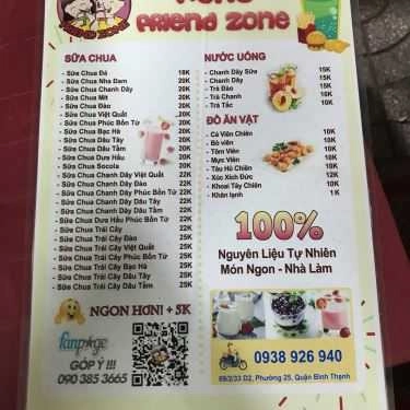 Thực đơn- Ăn vặt Sữa Chua Nếp Cẩm Friend Zone