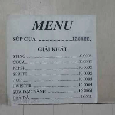 Thực đơn- Ăn vặt Súp Cua Hạnh - Hoàng Hoa Thám