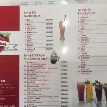 Thực đơn- Ăn vặt Sweet House - Sinh Tố Trái Cây