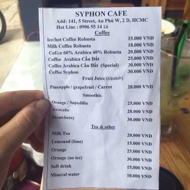 Thực đơn- Syphon Cafe