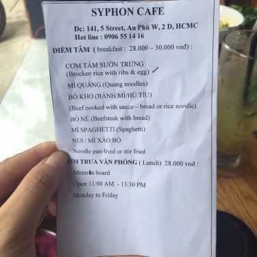 Thực đơn- Syphon Cafe