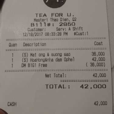 Thực đơn- Cafe T4 Vietnam - Tea - Masteri Thảo Điền