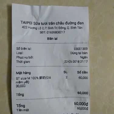 Thực đơn- Cafe Taipei Style - Sữa Tươi Trân Châu Đường Đen