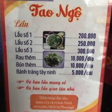 Thực đơn- Quán Nhậu Tao Ngộ - Lẩu Gà Lá É