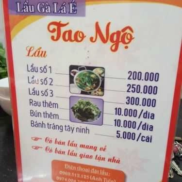 Thực đơn- Quán Nhậu Tao Ngộ - Lẩu Gà Lá É
