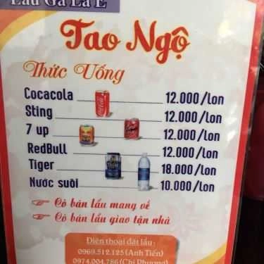 Thực đơn- Quán Nhậu Tao Ngộ - Lẩu Gà Lá É