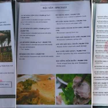 Thực đơn- Cafe Ẩm Thực Sinh Thái Thành Xuân Anh
