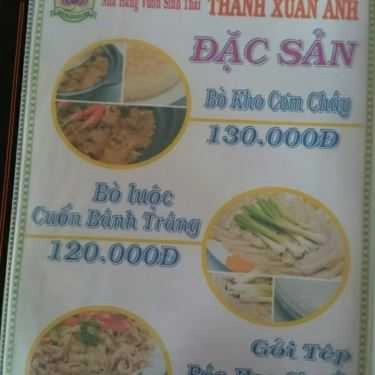Thực đơn- Cafe Ẩm Thực Sinh Thái Thành Xuân Anh