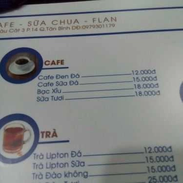 Thực đơn- Thảo Nguyễn Cafe & Sữa Chua Bánh Flan
