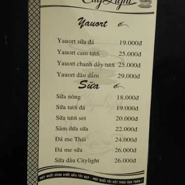 Thực đơn- The Citylight - Cafe & Karaoke