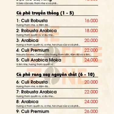 Thực đơn- The Coffee Zone - Lê Đức Thọ