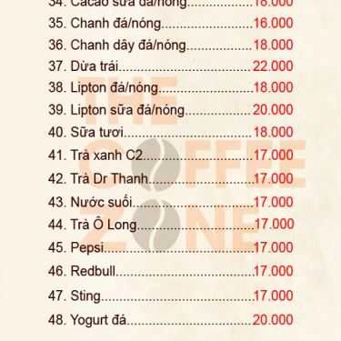Thực đơn- The Coffee Zone - Lê Đức Thọ
