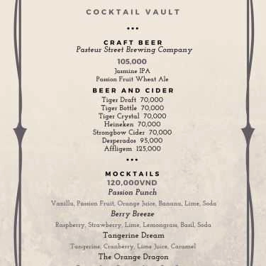 Thực đơn- Bar The Iron Bank - Cocktail Vault