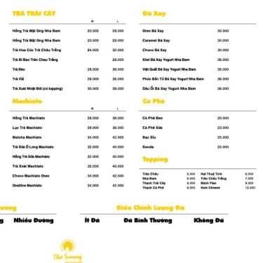 Thực đơn- The Sunny Coffee & Tea