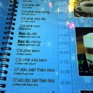Thực đơn- Thiên Nhã Cafe