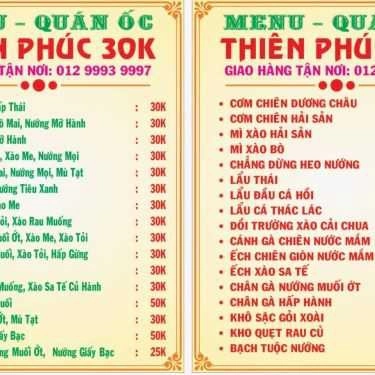 Thực đơn- Ăn vặt Thiên Phúc - Ốc & Hải Sản