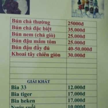 Thực đơn- Quán Cơm Thu Hằng - Bún Chả 25k