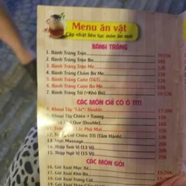 Thực đơn- Tí Ti - Ăn Vặt Vỉa Hè