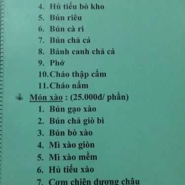 Thực đơn- Quán Ăn Tiệm Cơm Chay Thiện Quang