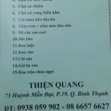 Thực đơn- Quán Ăn Tiệm Cơm Chay Thiện Quang