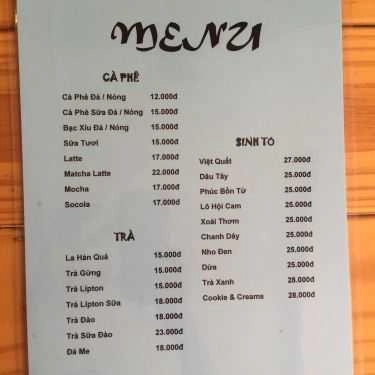 Thực đơn- Tĩnh Coffee