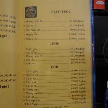 Thực đơn- Quán Nhậu Tới Bến Quán - Hải Sản & Đặc Sản 3 Miền - Ung Văn Khiêm