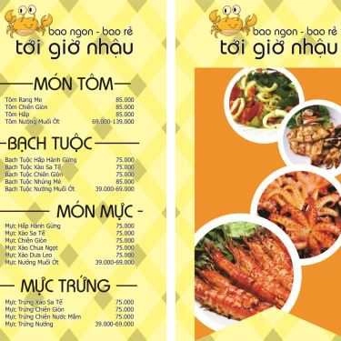Thực đơn- Quán Nhậu Tới Giờ Nhậu - Hải Sản & Các Món Nhậu Bình Dân