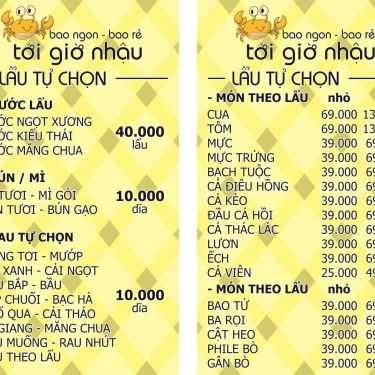 Thực đơn- Quán Nhậu Tới Giờ Nhậu - Hải Sản & Các Món Nhậu Bình Dân