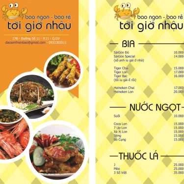 Thực đơn- Quán Nhậu Tới Giờ Nhậu - Hải Sản & Các Món Nhậu Bình Dân