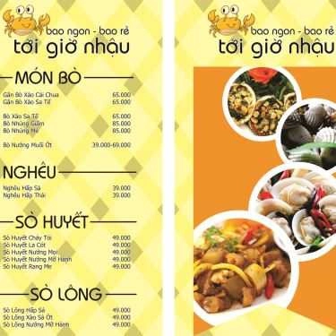 Thực đơn- Quán Nhậu Tới Giờ Nhậu - Hải Sản & Các Món Nhậu Bình Dân