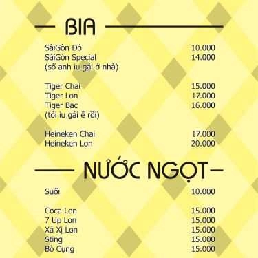 Thực đơn- Quán Nhậu Tới Giờ Nhậu - Hải Sản & Các Món Nhậu Bình Dân