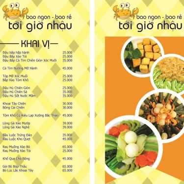 Thực đơn- Quán Nhậu Tới Giờ Nhậu - Hải Sản & Các Món Nhậu Bình Dân